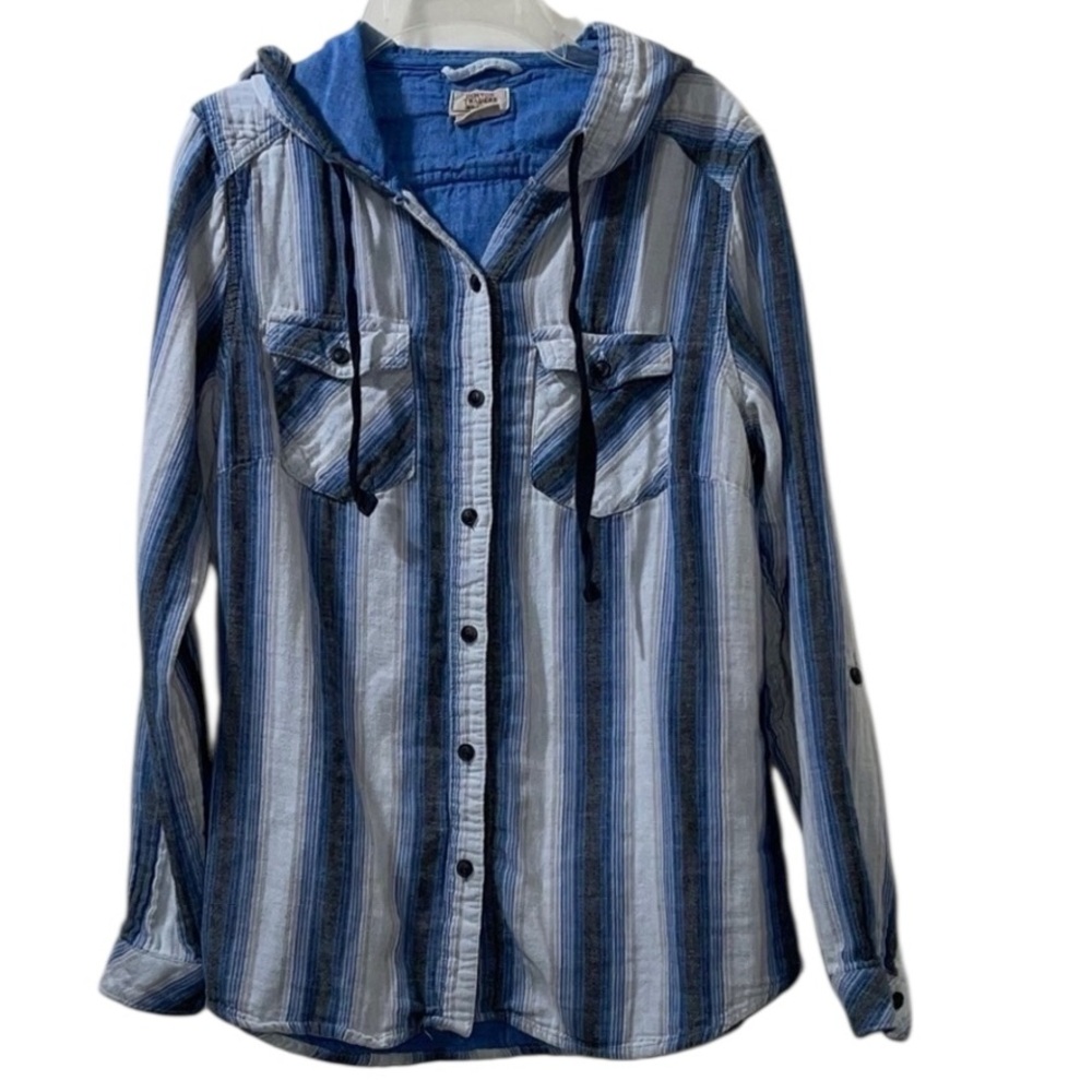 Boston Traders hooded striped button down hoodie - shacket. Size medium - Picture 5 of 6